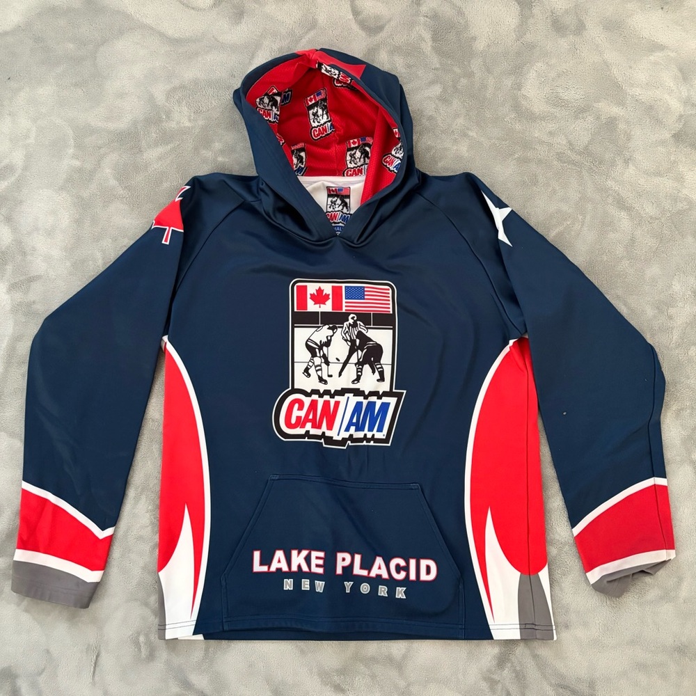 Authentic CAN/AM Lake Placid Hockey Hoodie with Flags Hood